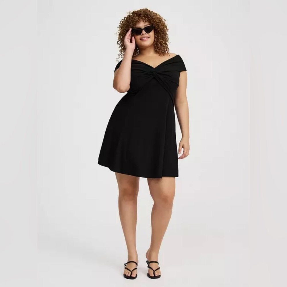 Torrid Mini Dress Womens Size 3X Black Stretch Rib Knit Off-Shoulder NEW